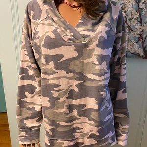 Pink and Gray Camouflage V-Neck Sweater